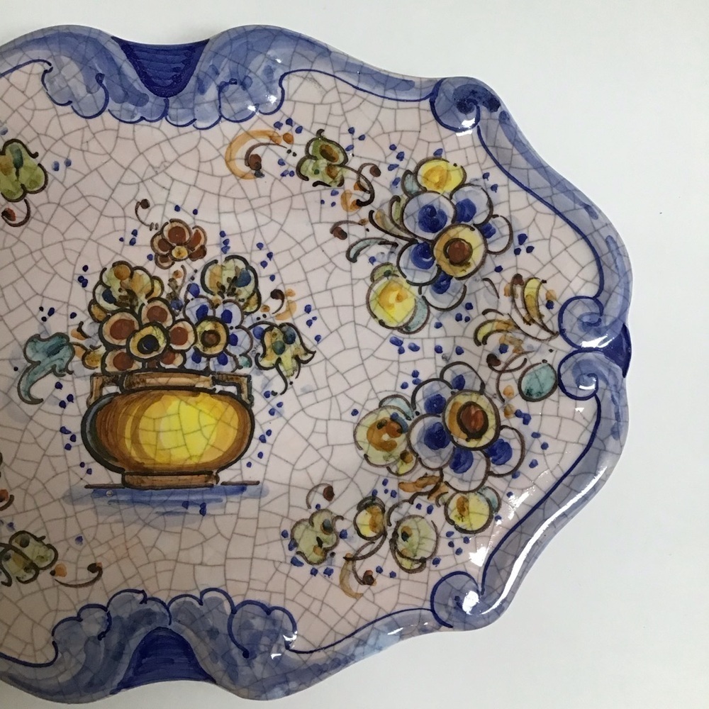 Lufeco Spain Crackle Plate 10.25” Pintado A Mano Hand Painted Floral Art Pottery - Picture 13 of 13